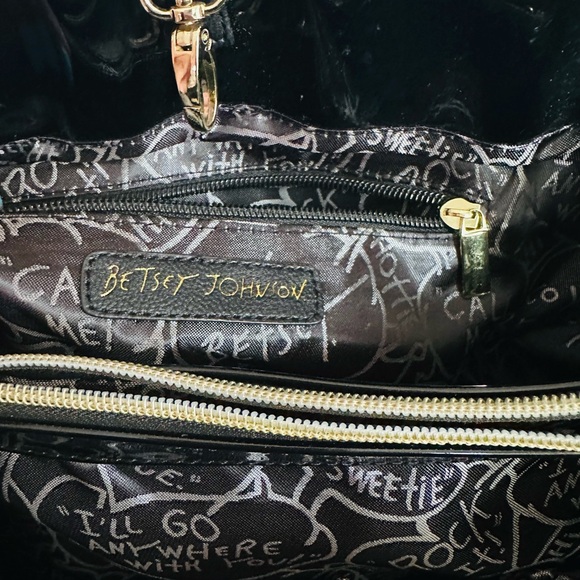 Betsey Johnson Black and Cream Satchel with Dramatic Bow - Picture 8 of 10